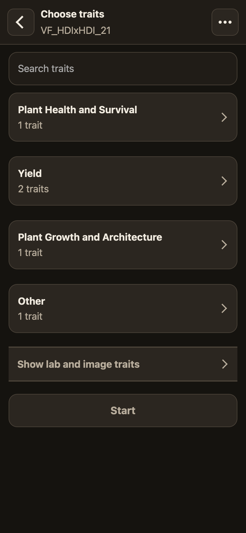 Scores use the program's own trait definitions from Breedbase, one card per plant.