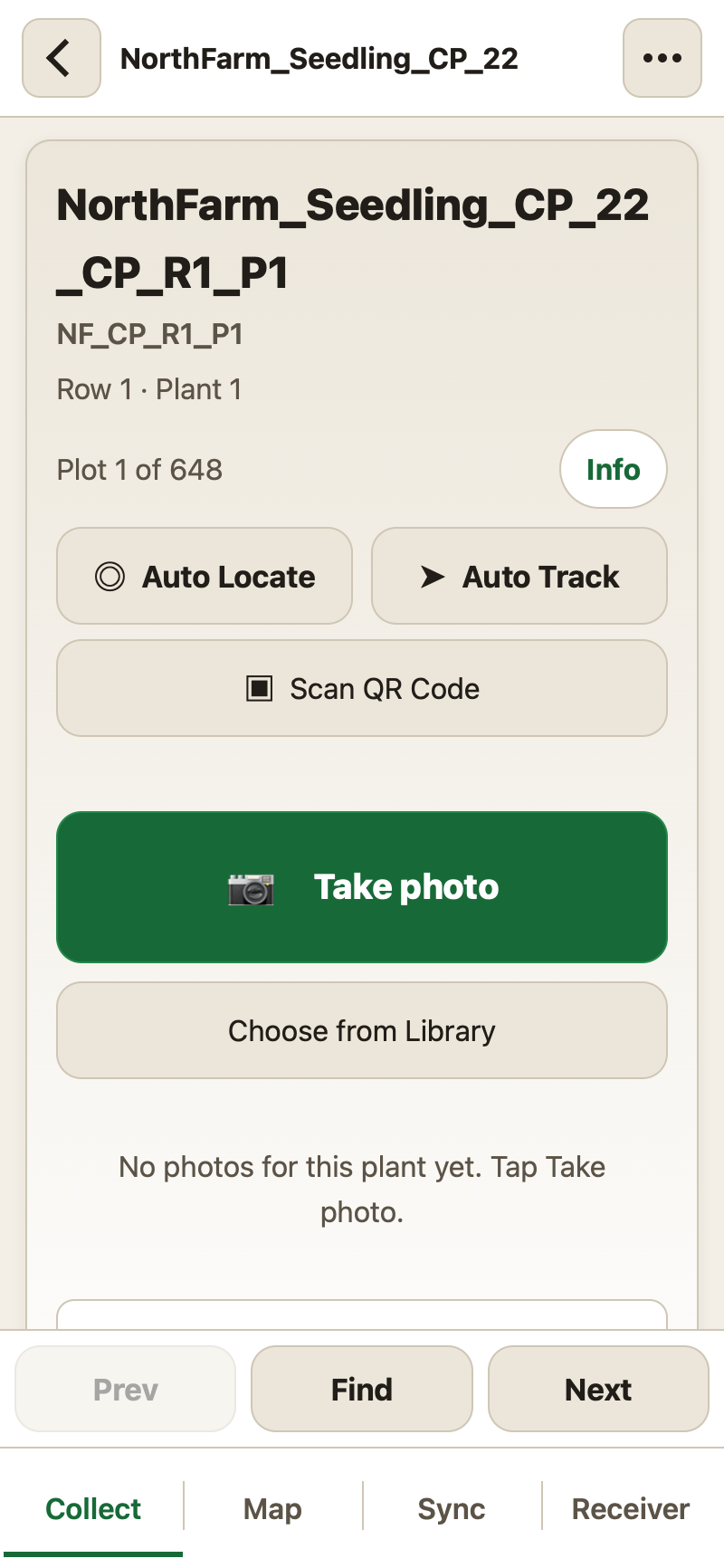 Photos are taken in the app, named for the plant, and uploaded to the program's Drive.