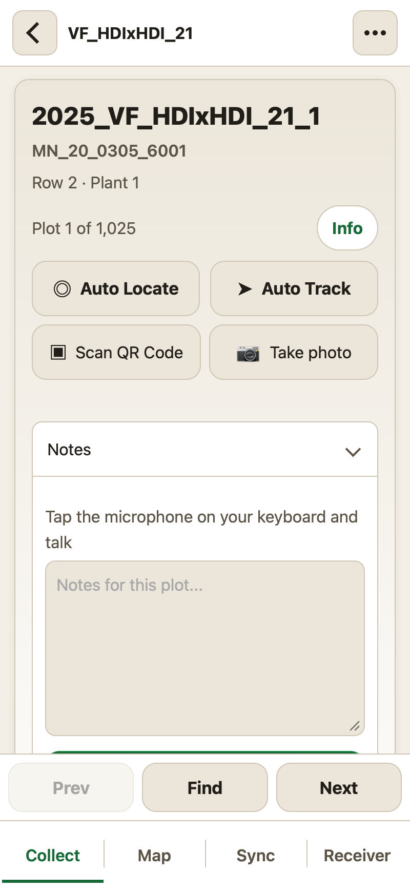 Notes, spoken or typed, stay with the plant.